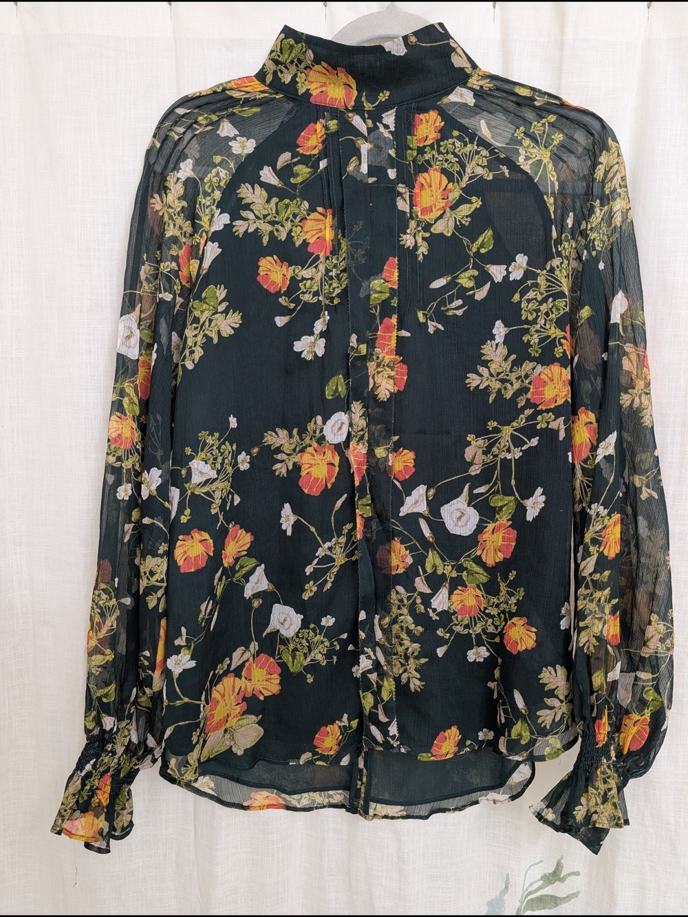 Lauren Ralph Lauren Floral Sheer Blouse Women’s Large High Neck Long Sleeve